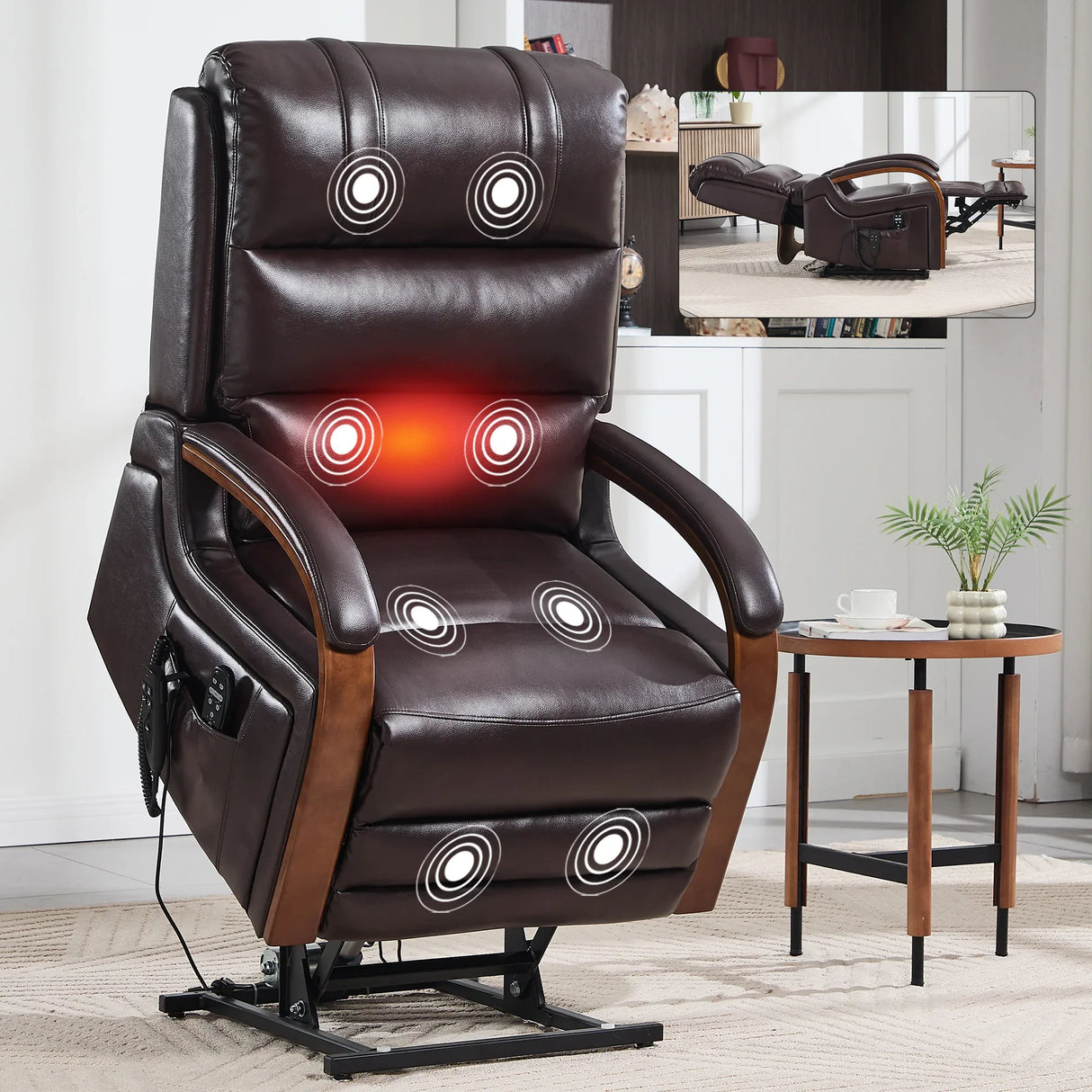 Power Lift Recliner Chair Faux Leather Massage Heat - Omega Lifestyles