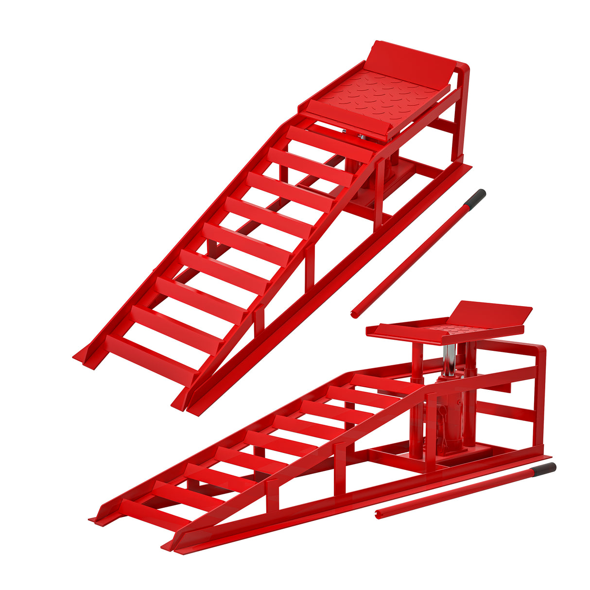 Pair Of Heavy Duty Red Hydraulic Car Ramps 5 Ton Capacity