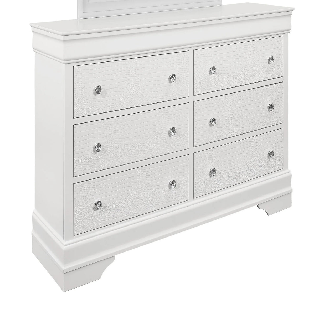 Modern White Solid Wood MDF Dresser With Crystal Hardware - Omega Lifestyles