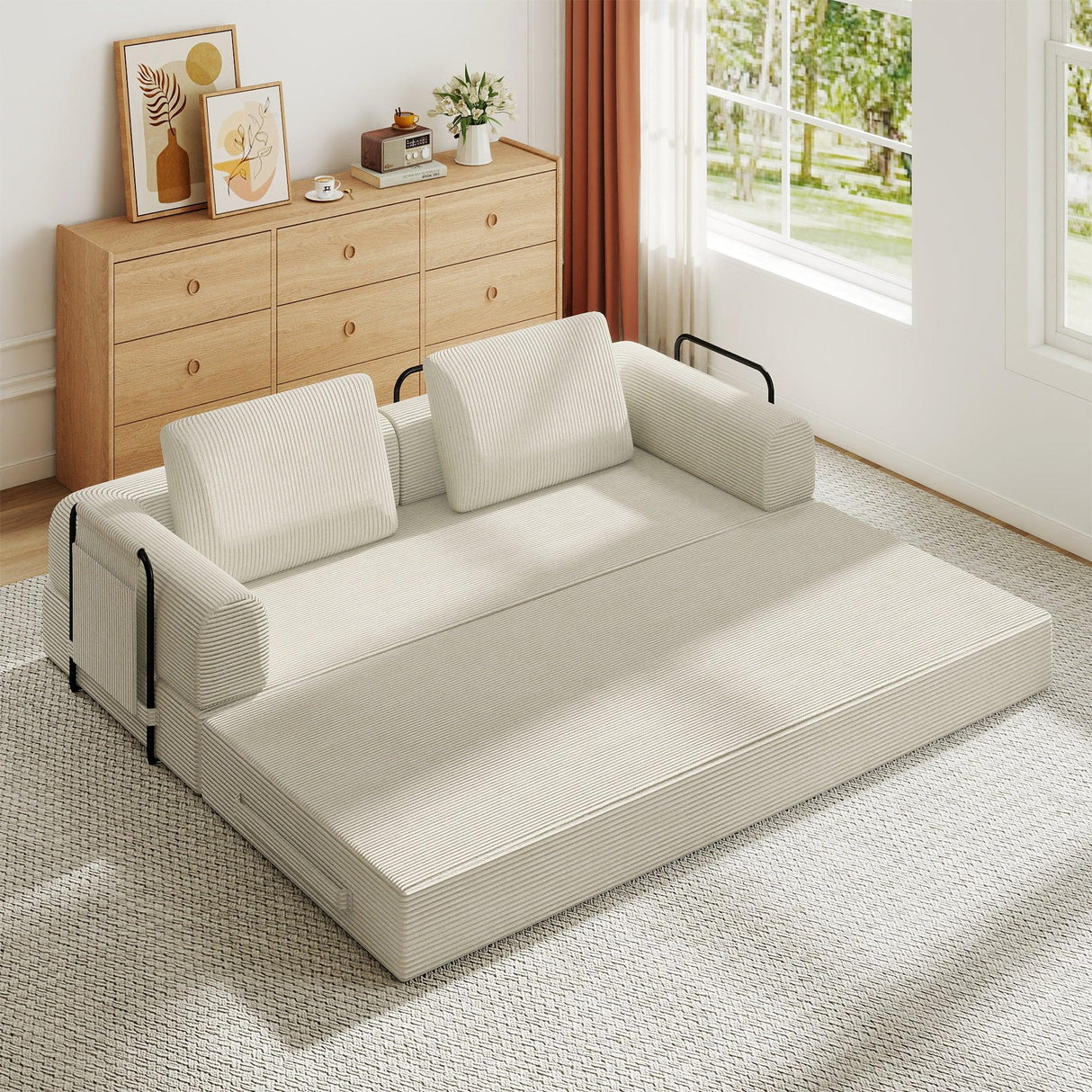 Convertible Foldable Corduroy Sofa Bed With Mattress - Omega Lifestyles