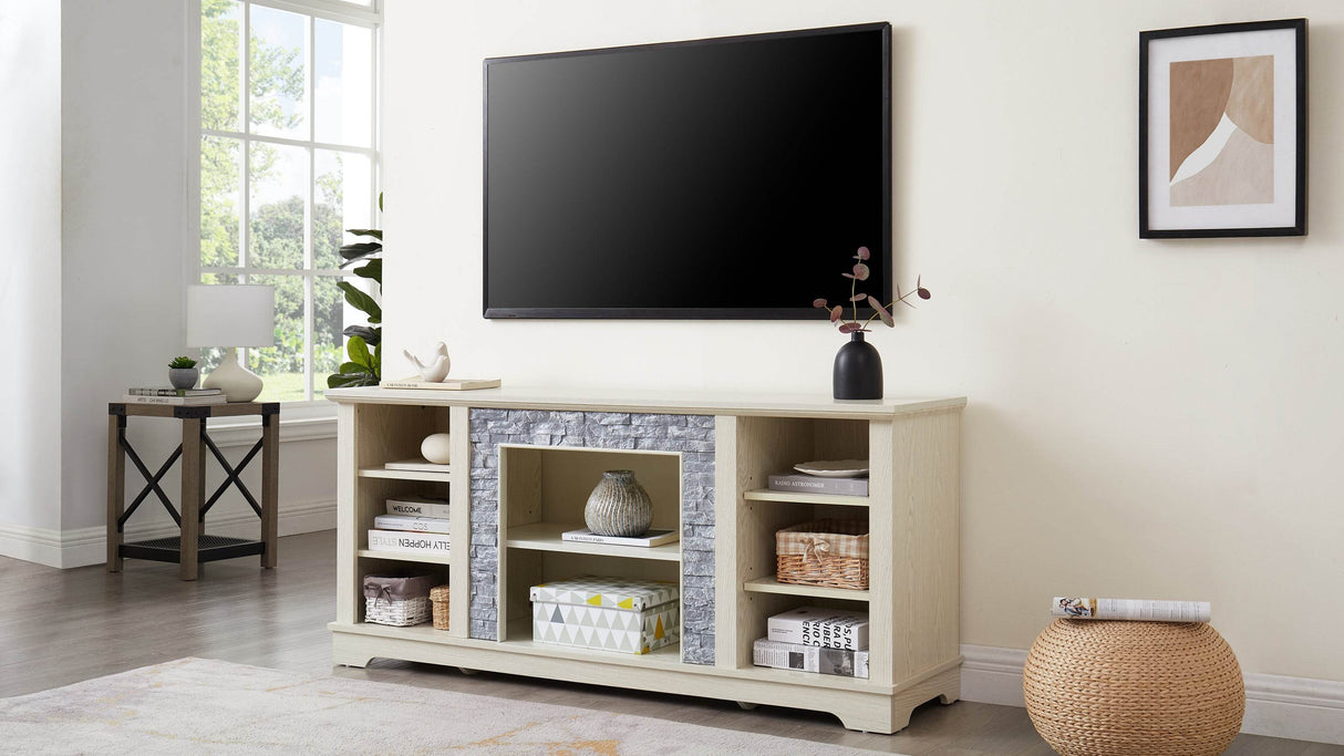 White Faux Stone Entertainment Console TV Stand - Sleep Galleria
