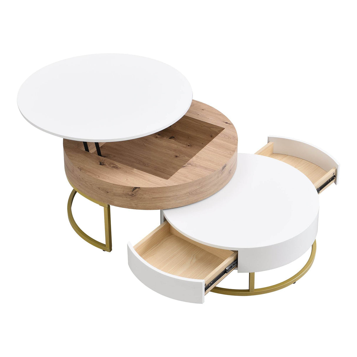 Modern Round Lift-Top Nesting Coffee Tables With Drawers - Sleep Galleria