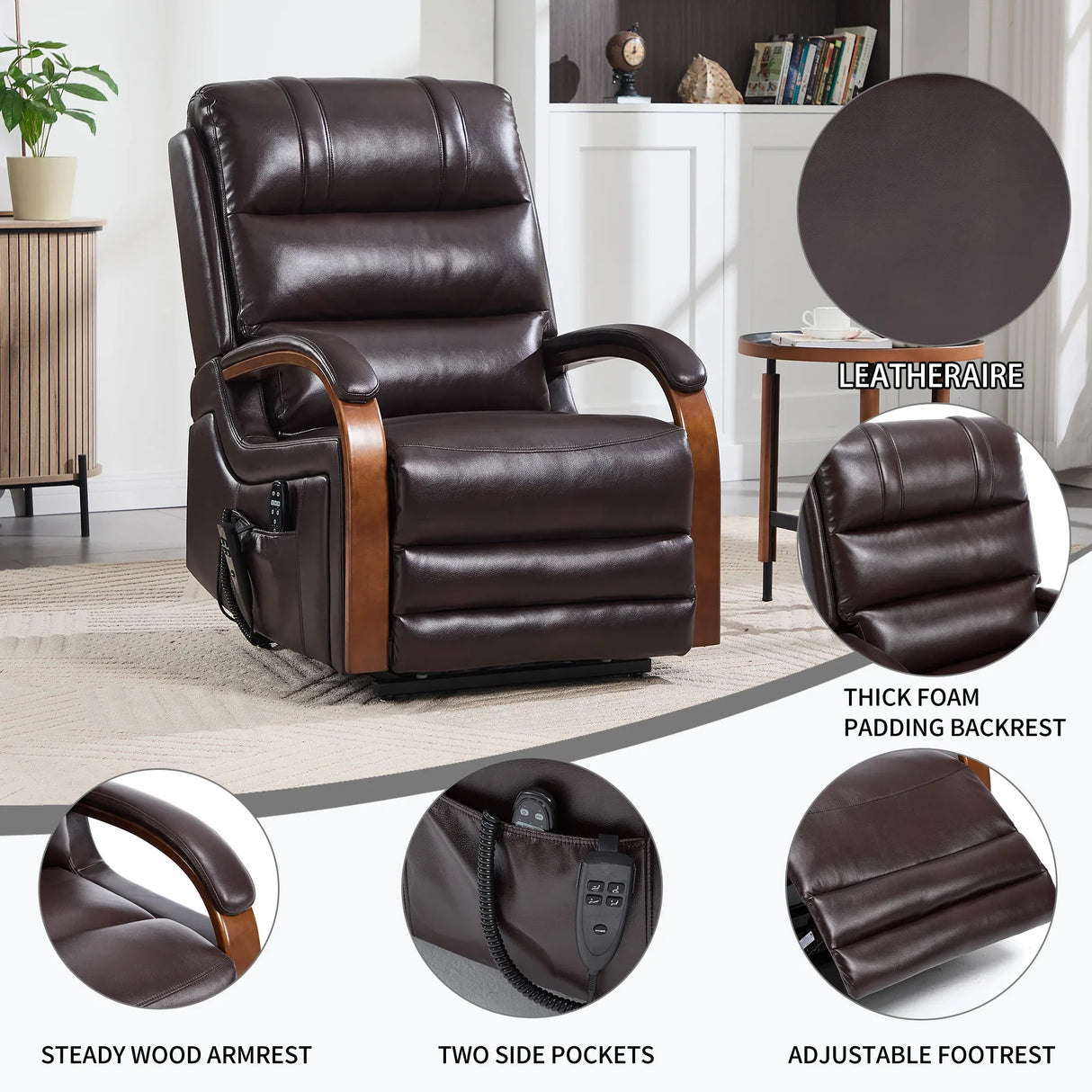 Power Lift Recliner Chair Faux Leather Massage Heat - Omega Lifestyles