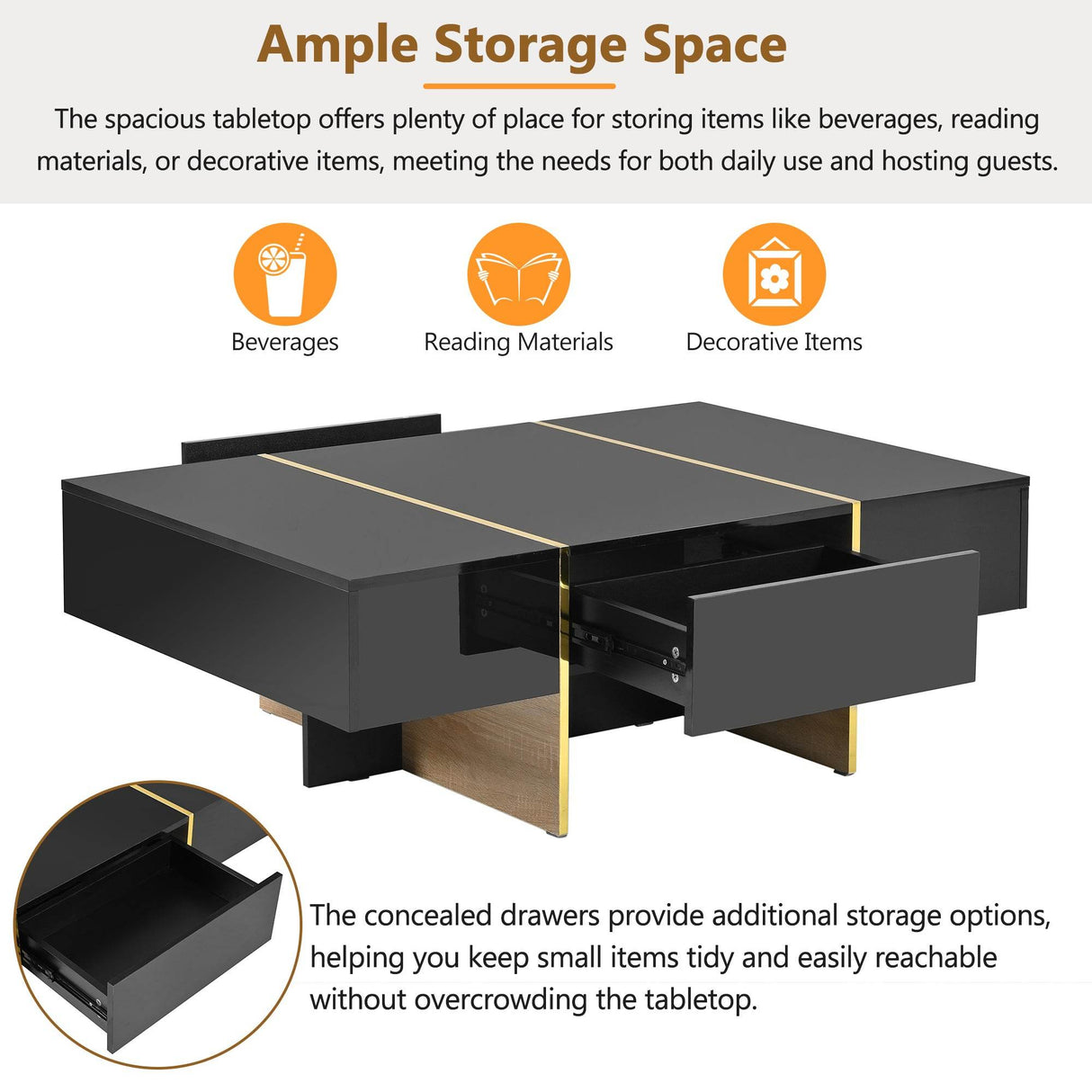 Minimalist High Gloss Black And Gold Coffee Table - Sleep Galleria