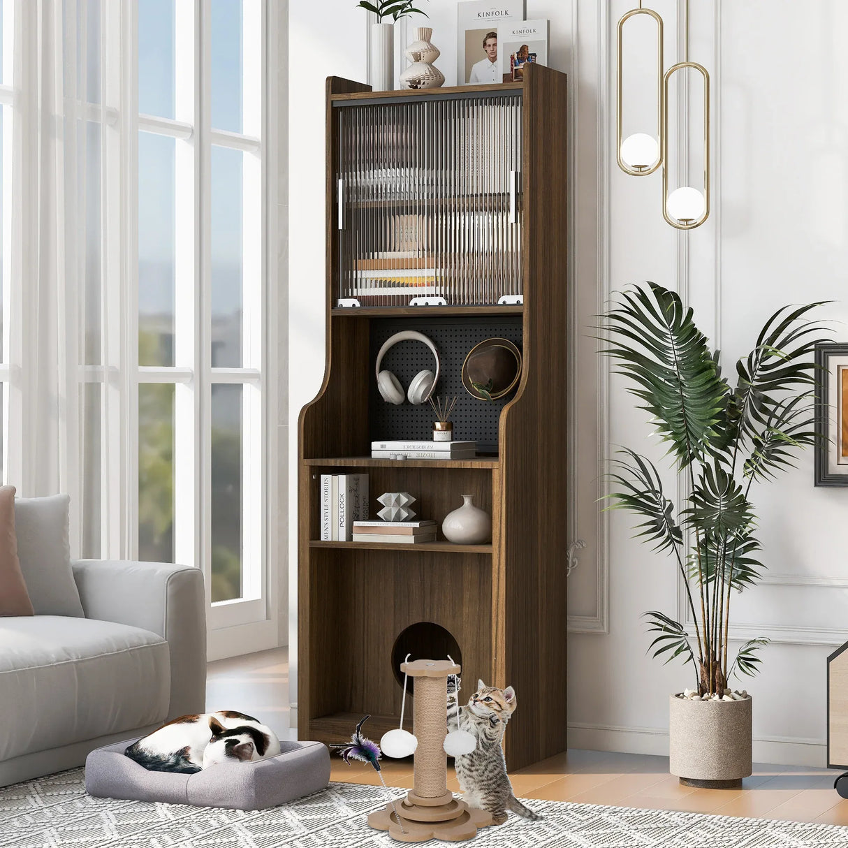 Mid-Century Modern Walnut Foldable Desk With Hutch - Omega Lifestyles