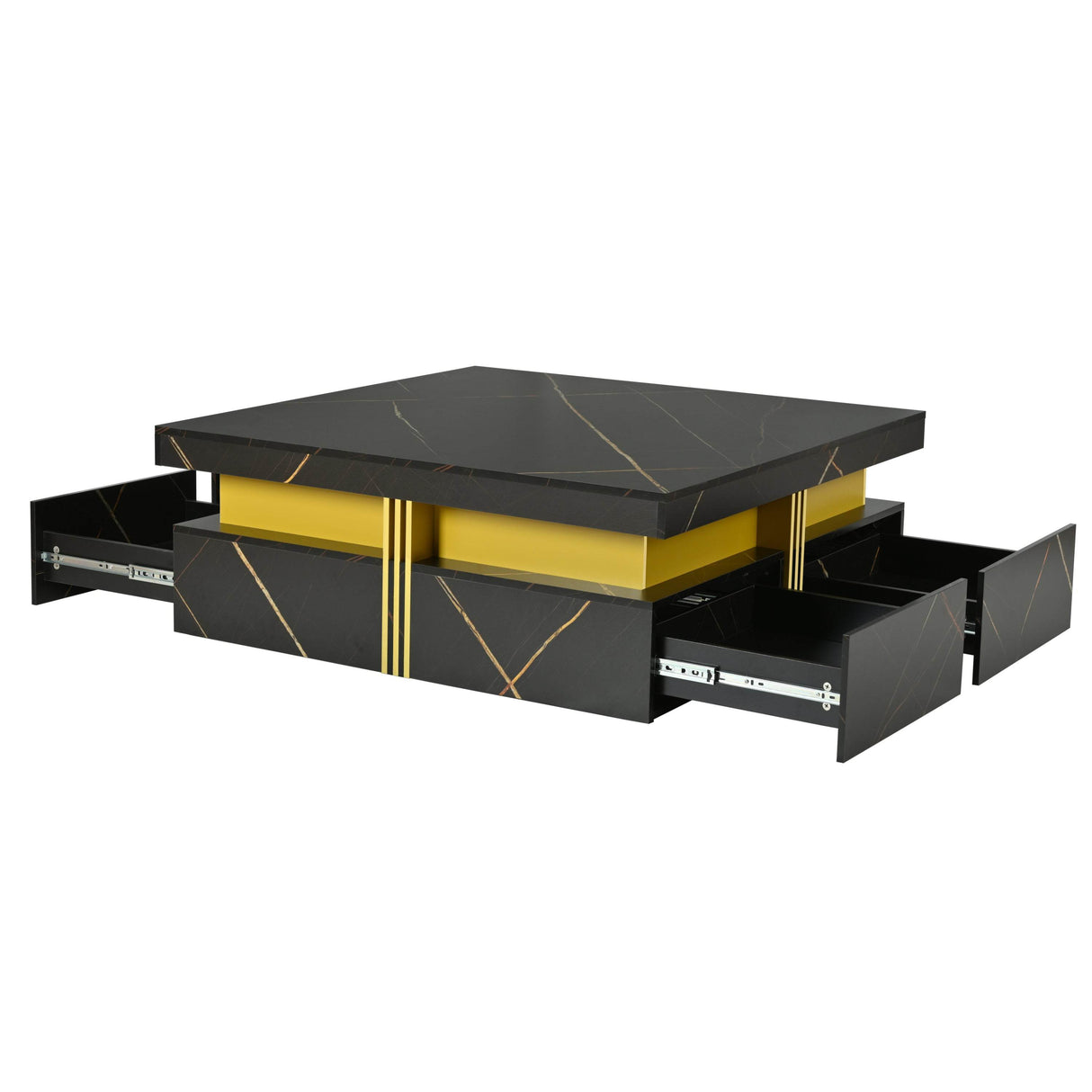 Modern Black Gold Accented Square Coffee Table With Storage - Sleep Galleria