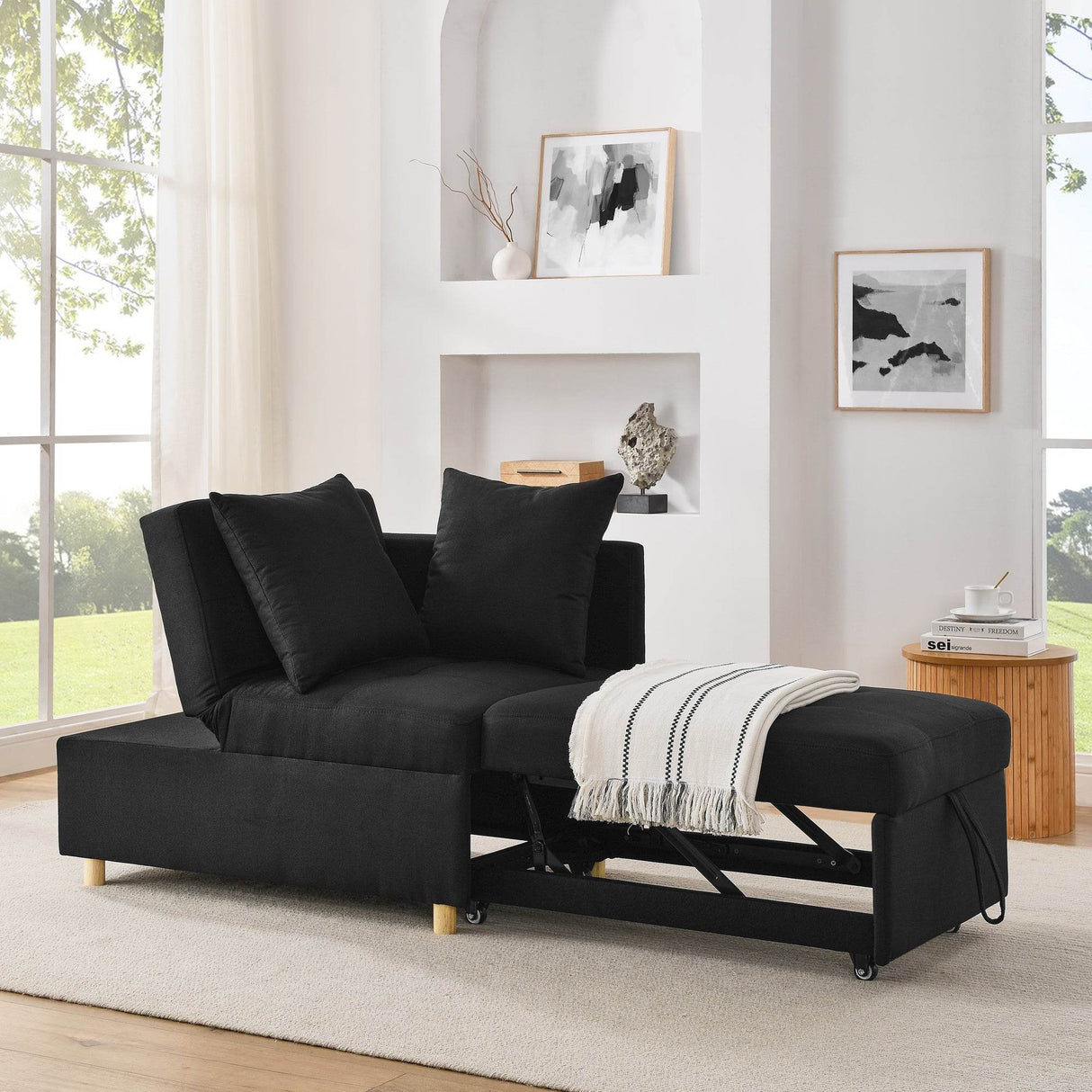 Convertible Linen Upholstered Sleeper Sofa Chair With Wheels