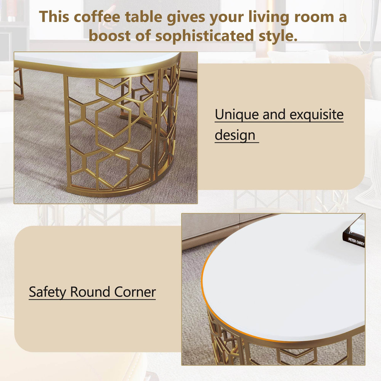 Modern Oval White MDF Gold Metal Coffee Table - Sleep Galleria