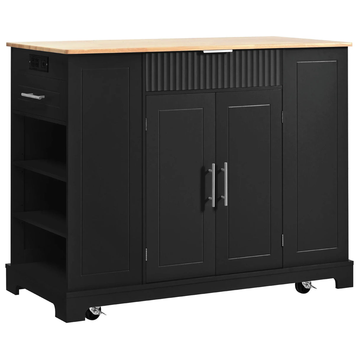 Fluted Rubber Wood Kitchen Island With Trash Can Cabinet - Omega Lifestyles