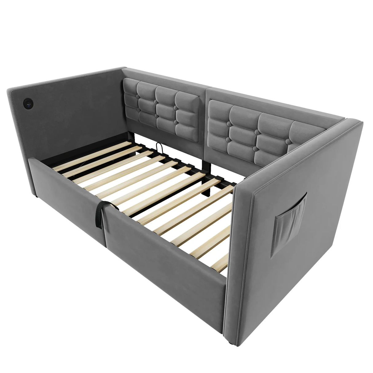 Twin Gray Velvet Upholstered Hydraulic Storage Daybed With USB Charging - Omega Lifestyles