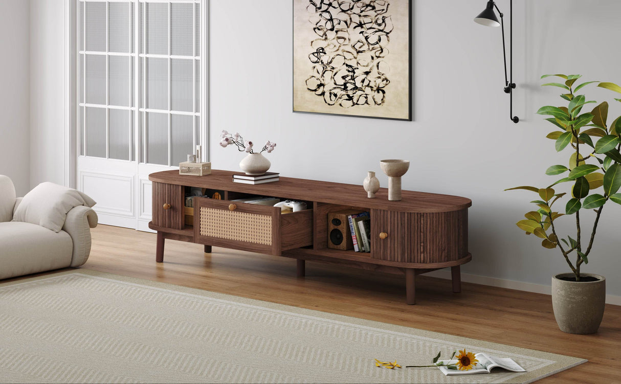 Modern Solid Wood Rattan Media Console TV Stand - Sleep Galleria