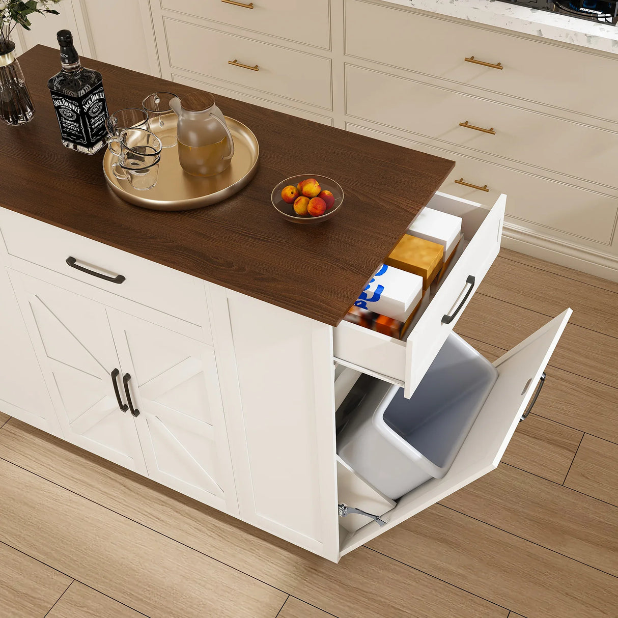 Rustic Mobile Kitchen Island With Storage And Power Outlet - Omega Lifestyles