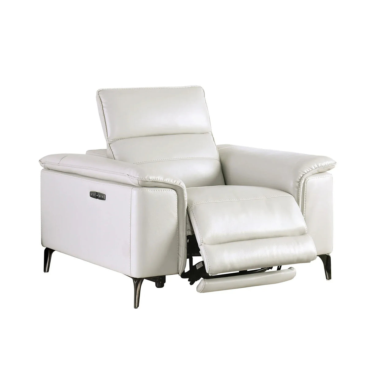 Contemporary Light Taupe Power Recliner With Pillow Top Arms - Omega Lifestyles