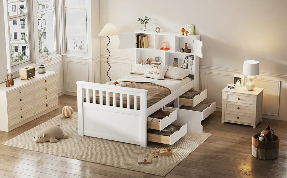 Twin Captain Platform Bed Frame With Storage Drawers - Omega Lifestyles