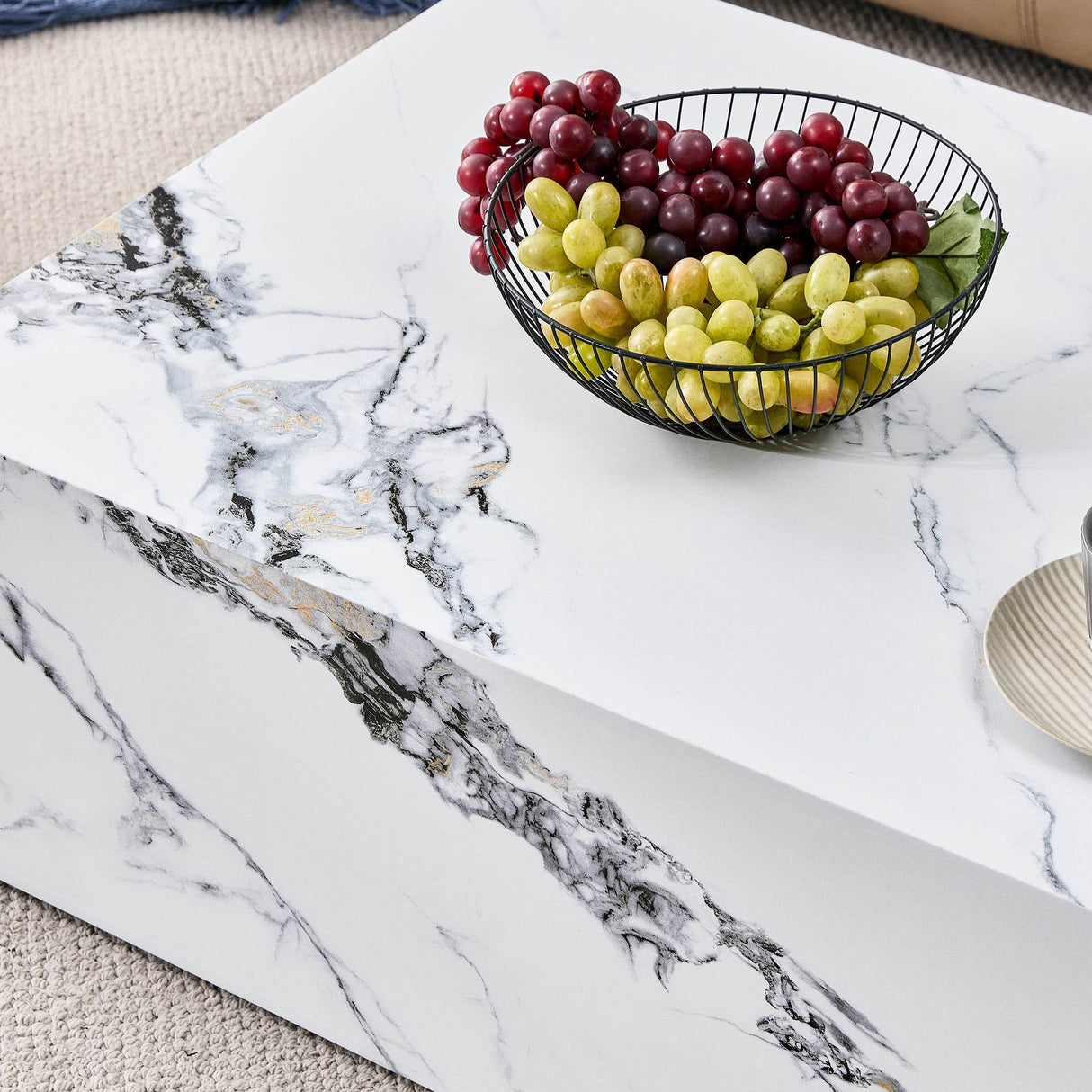 MDF Marble Pattern Modern White Coffee Table - Sleep Galleria