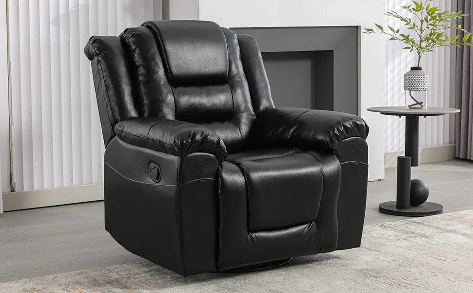 Manual Rocking 360-Degree Swivel Recliner Chair With PU Upholstery - Omega Lifestyles