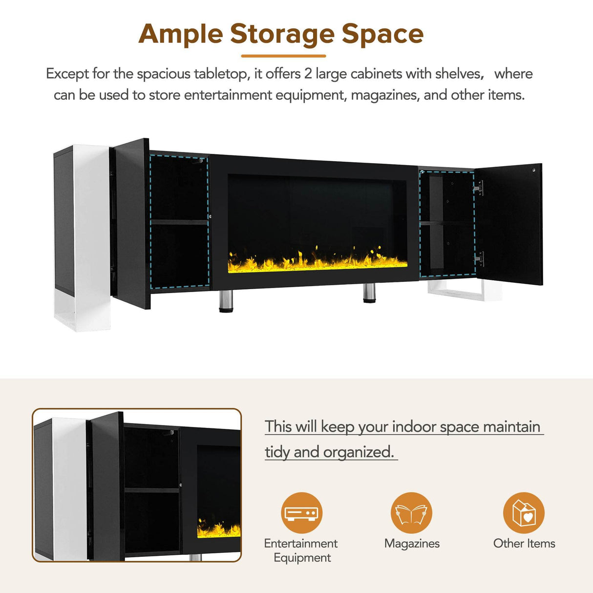 Modern Minimalist TV Stand With Electric Fireplace - Sleep Galleria