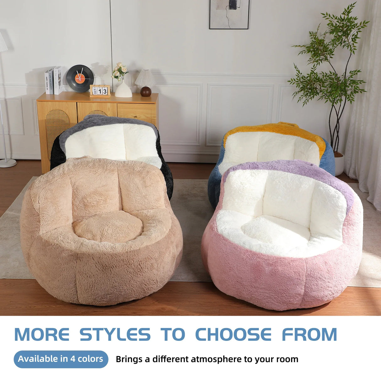 Multicolor Faux Fur Oversized Foam Filled Bean Bag Chair - Omega Lifestyles