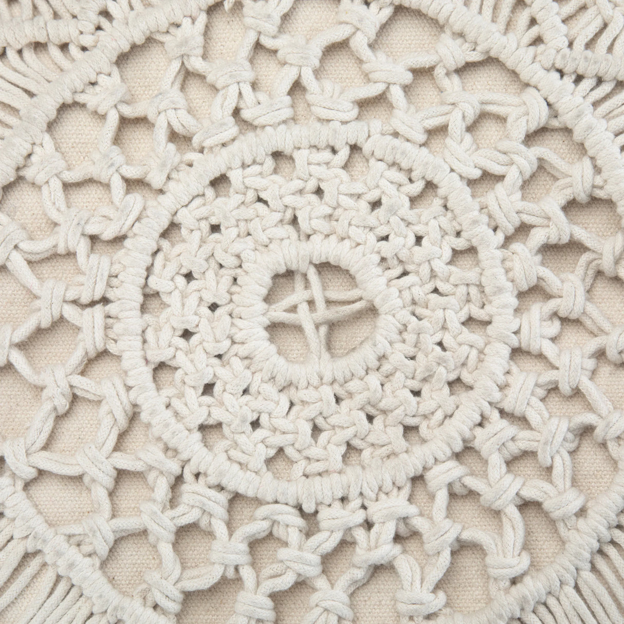 Round Handcrafted Cotton Macrame Pouf Accent Stool - Omega Lifestyles