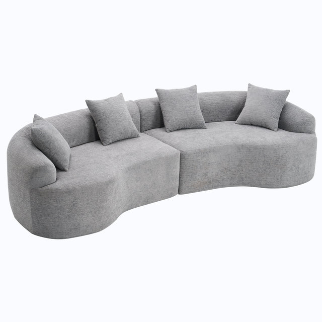 Grey Curved Modular 4-Seat Chenille Upholstered Sofa