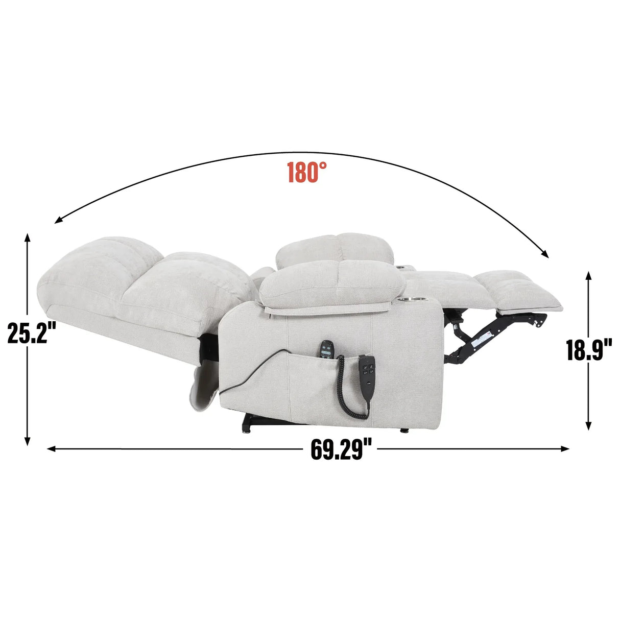 Beige Chenille Power Lift Recliner Chair With Massage Heating - Omega Lifestyles