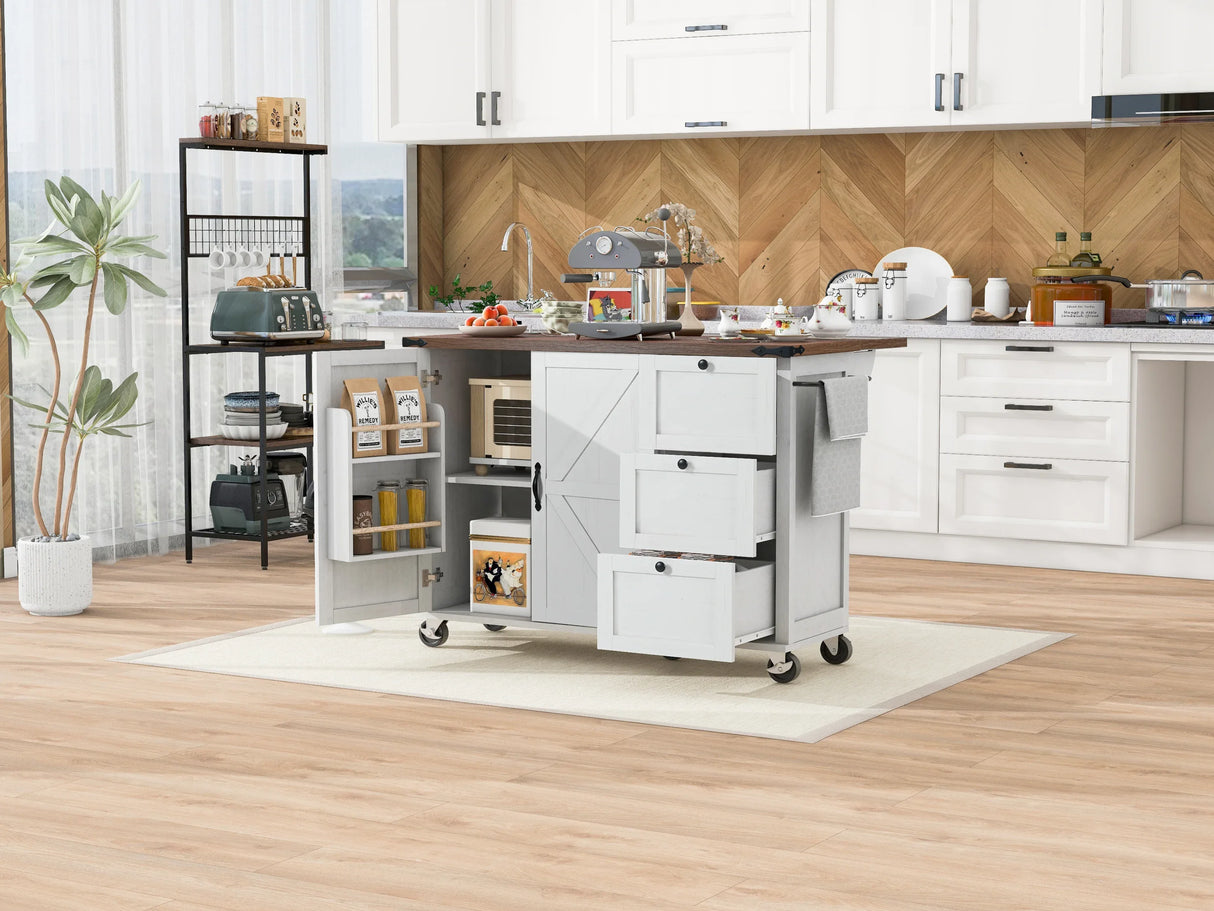 Farmhouse Kitchen Island Cart With Power Outlet - Omega Lifestyles