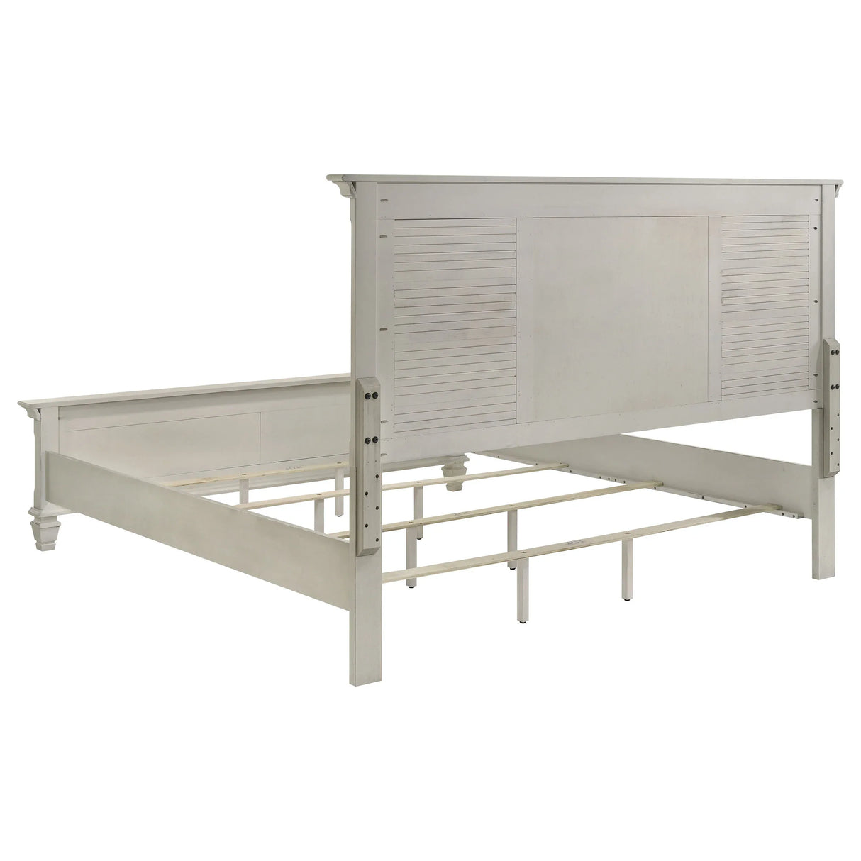King Farmhouse Distressed White Wood Panel Bed Frame - Omega Lifestyles