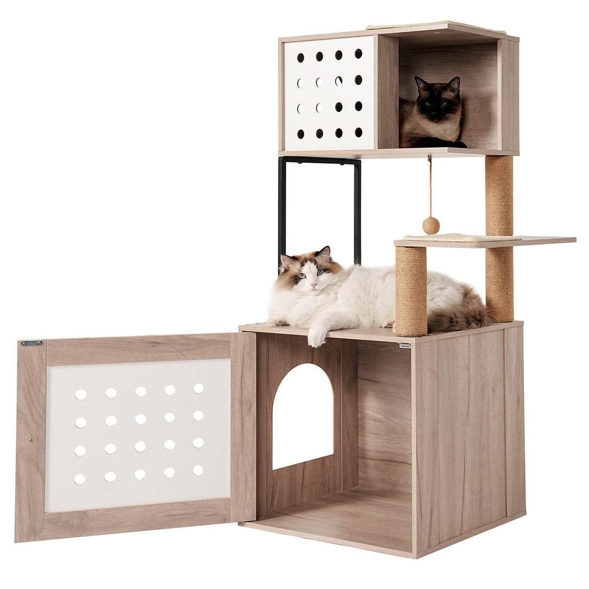 Modern Gray White Integrated Cat Tree Furniture - Sleep Galleria