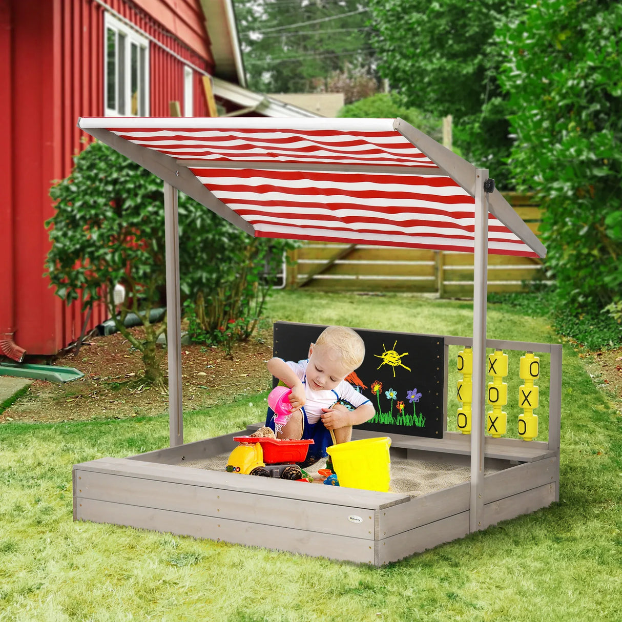 Wooden Kids Sandbox With Adjustable Canopy Cover - Omega Lifestyles