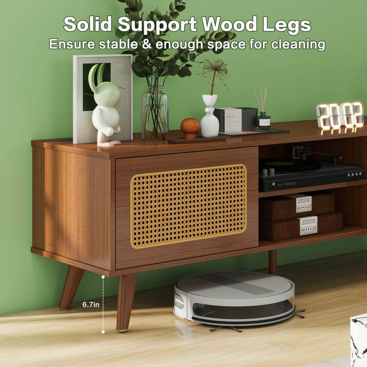 Mid Century Modern Rattan TV Stand Console - Sleep Galleria