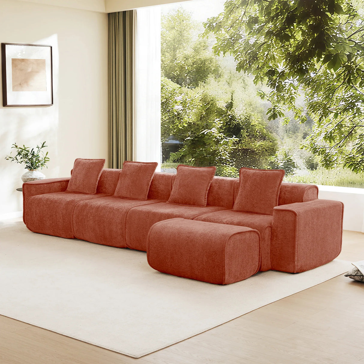 Modular Velvet Boneless 4-Seat L Shape Sectional Sofa - Omega Lifestyles