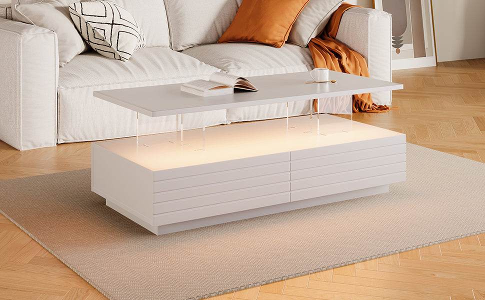 Modern White LED Lighting Coffee Table With Drawers - Sleep Galleria