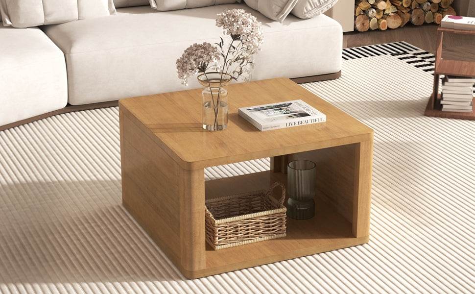 Natural Farmhouse Square Coffee Table With Storage - Sleep Galleria
