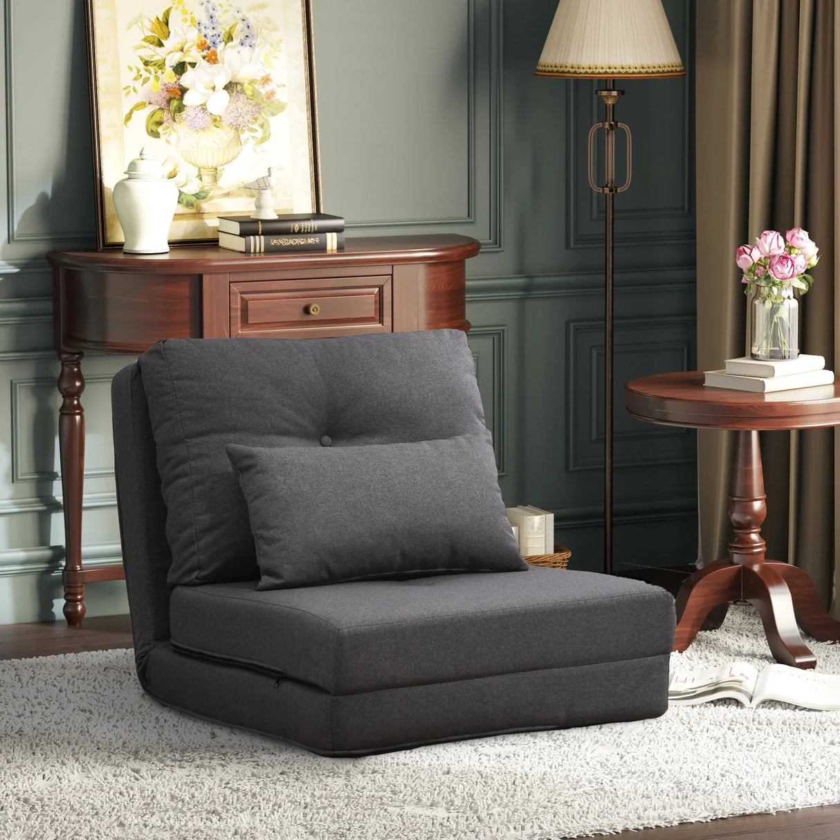 Adjustable 2-in-1 Linen Floor Sofa With Backrest - Omega Lifestyles