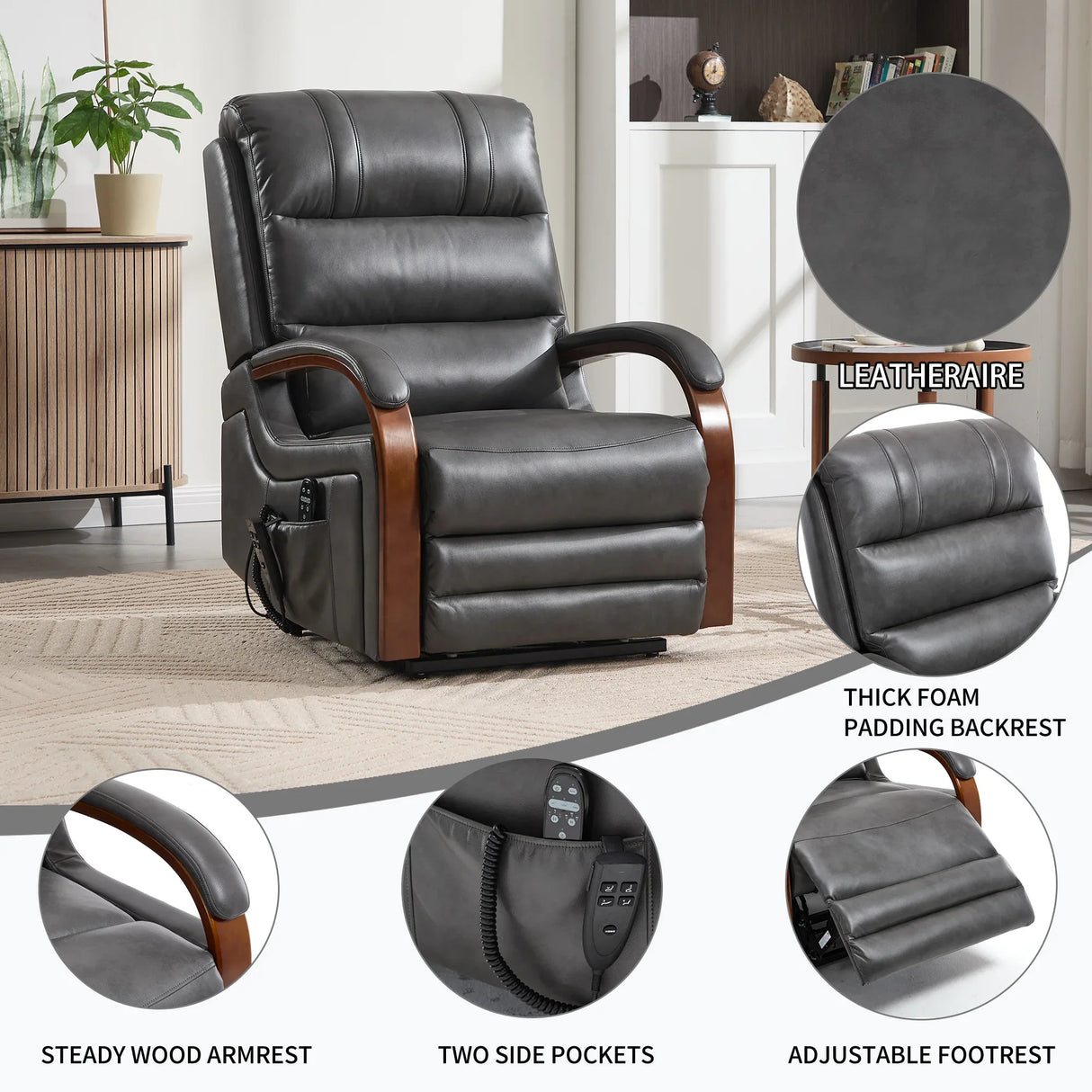Power Lift Recliner Chair With Heat Massage and Wood Armrests - Omega Lifestyles