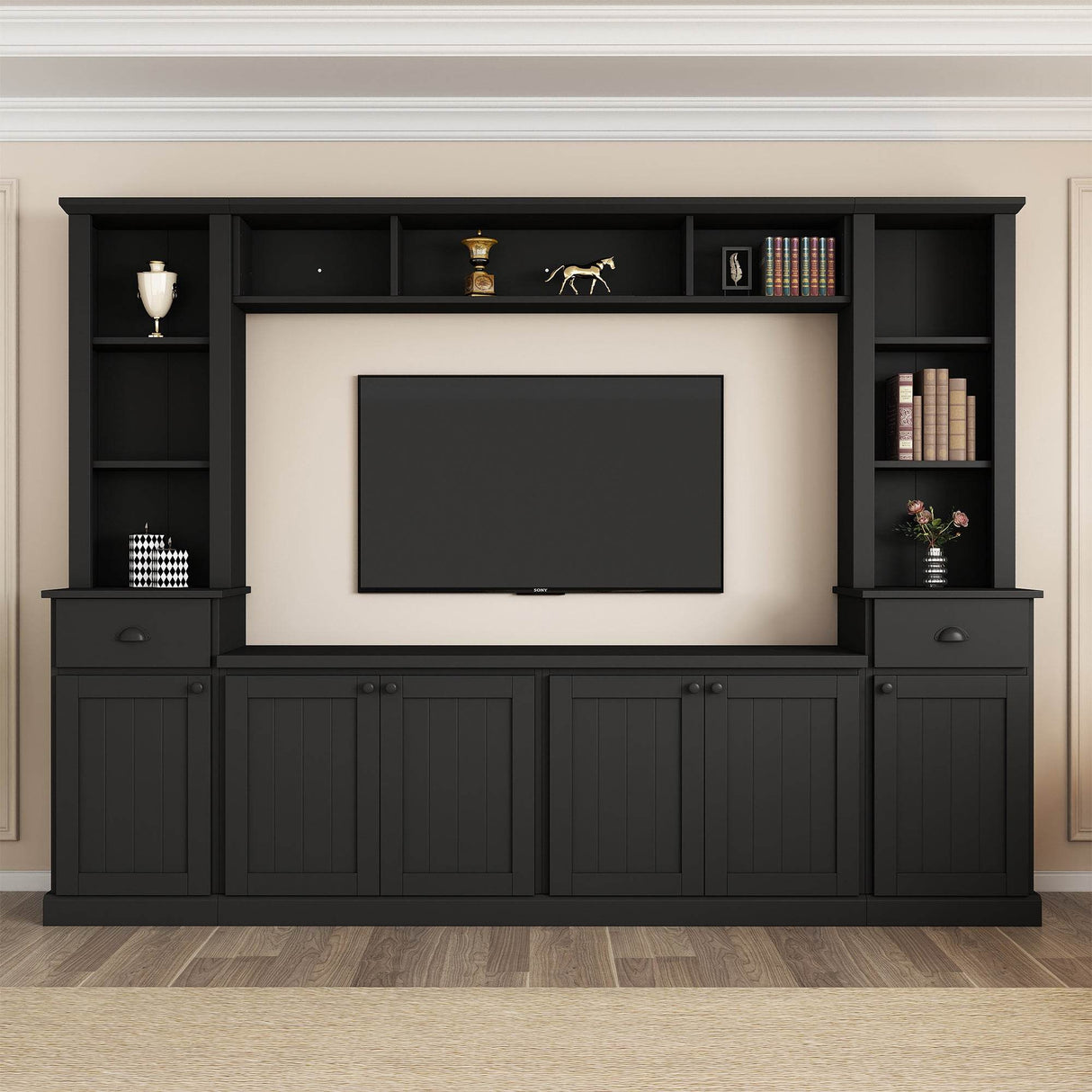 Adjustable Height Black Particle Board TV Stand Console - Sleep Galleria