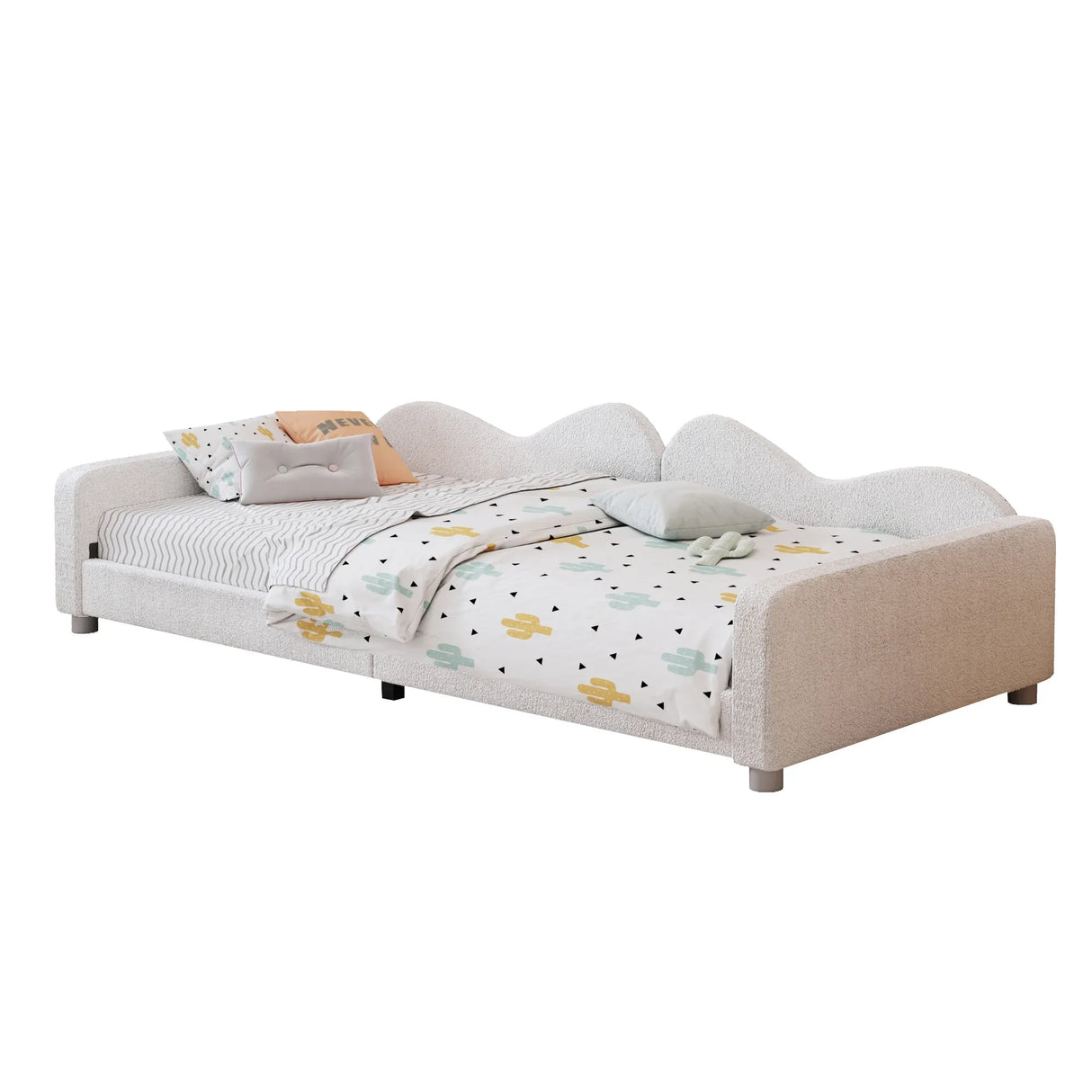 Twin Upholstered Sherpa Fabric Daybed With Cloud Backrest - Omega Lifestyles