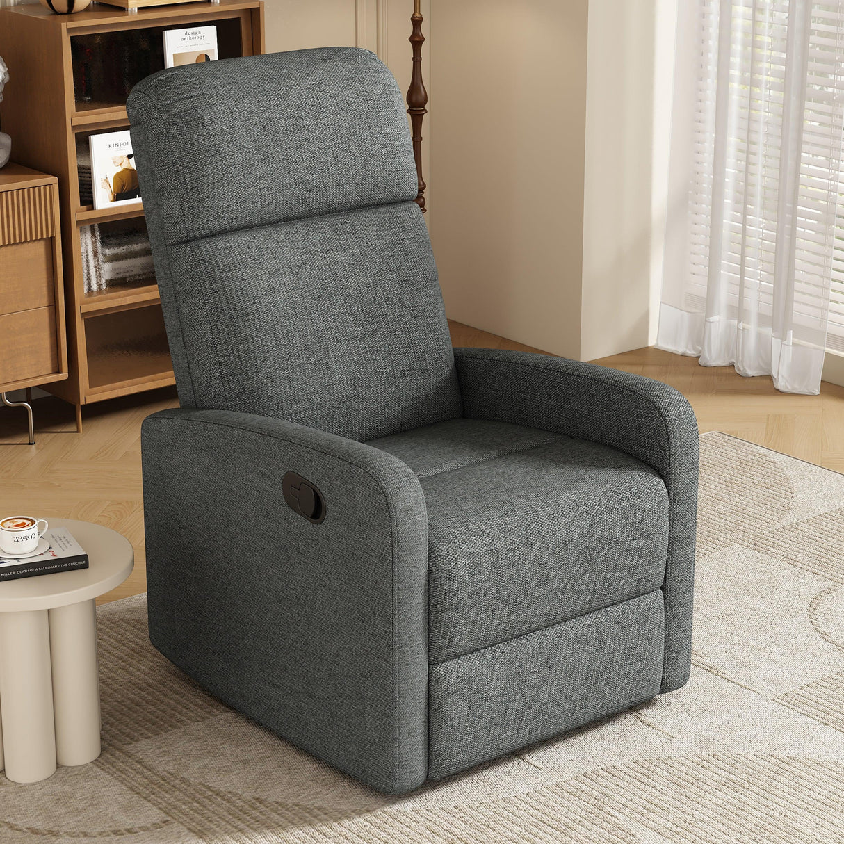 Manual Adjustable Recliner Chair Charcoal Polyester Upholstery - Omega Lifestyles