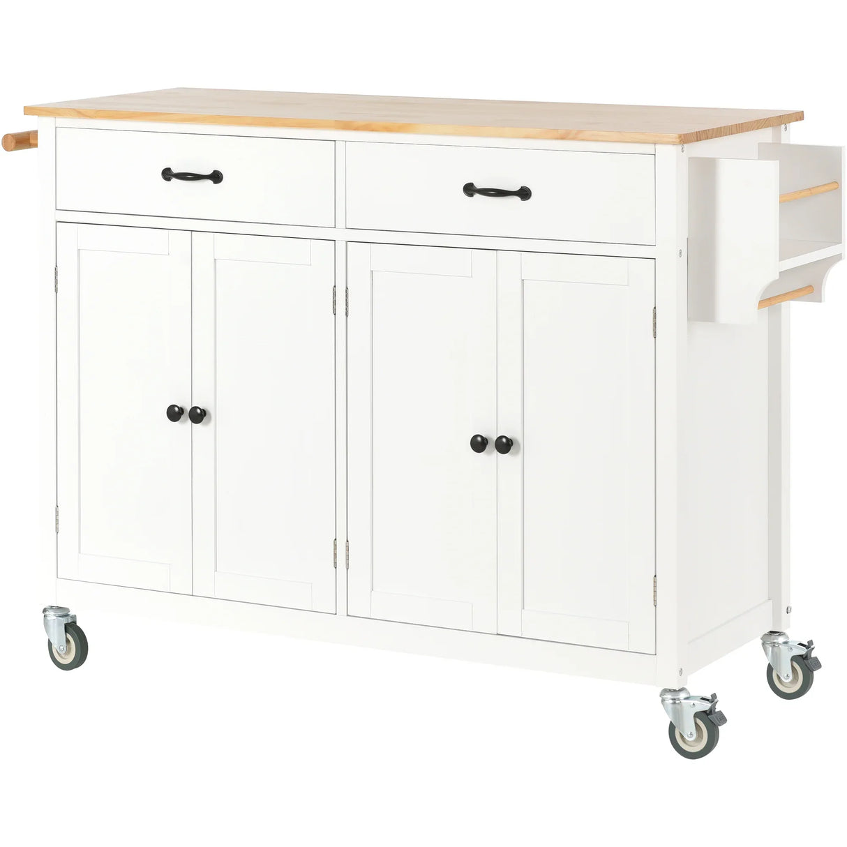 Kitchen Island Cart Solid Wood Top Four Door Cabinet - Omega Lifestyles