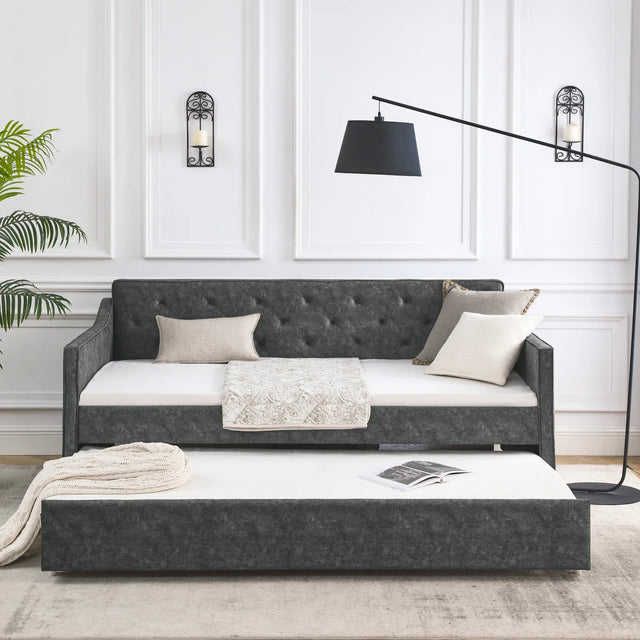 Twin Upholstered Tufted Daybed With Trundle - Omega Lifestyles
