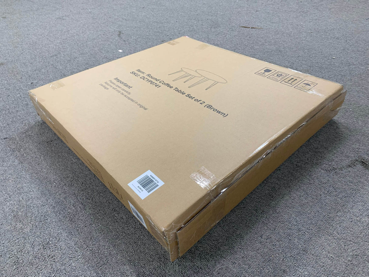 Set of 2 Rustic Brown Round Nesting Coffee Tables - Omega Lifestyles