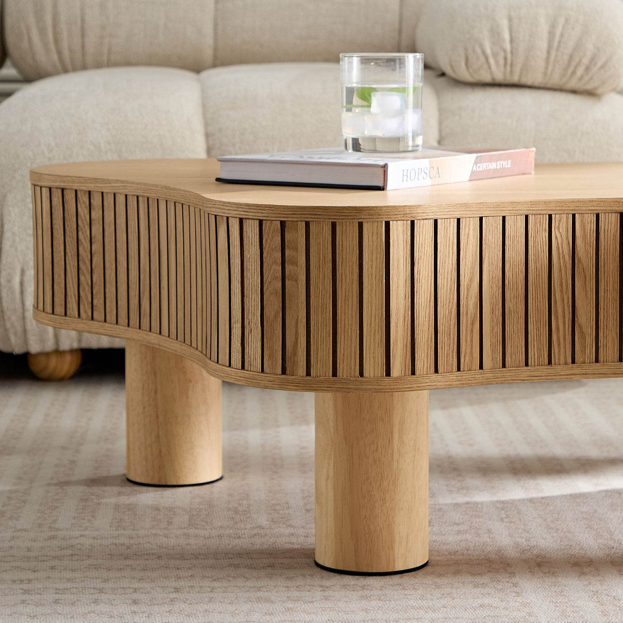 Irregular Shaped Modern Solid Wood Pedestal Coffee Table - Sleep Galleria