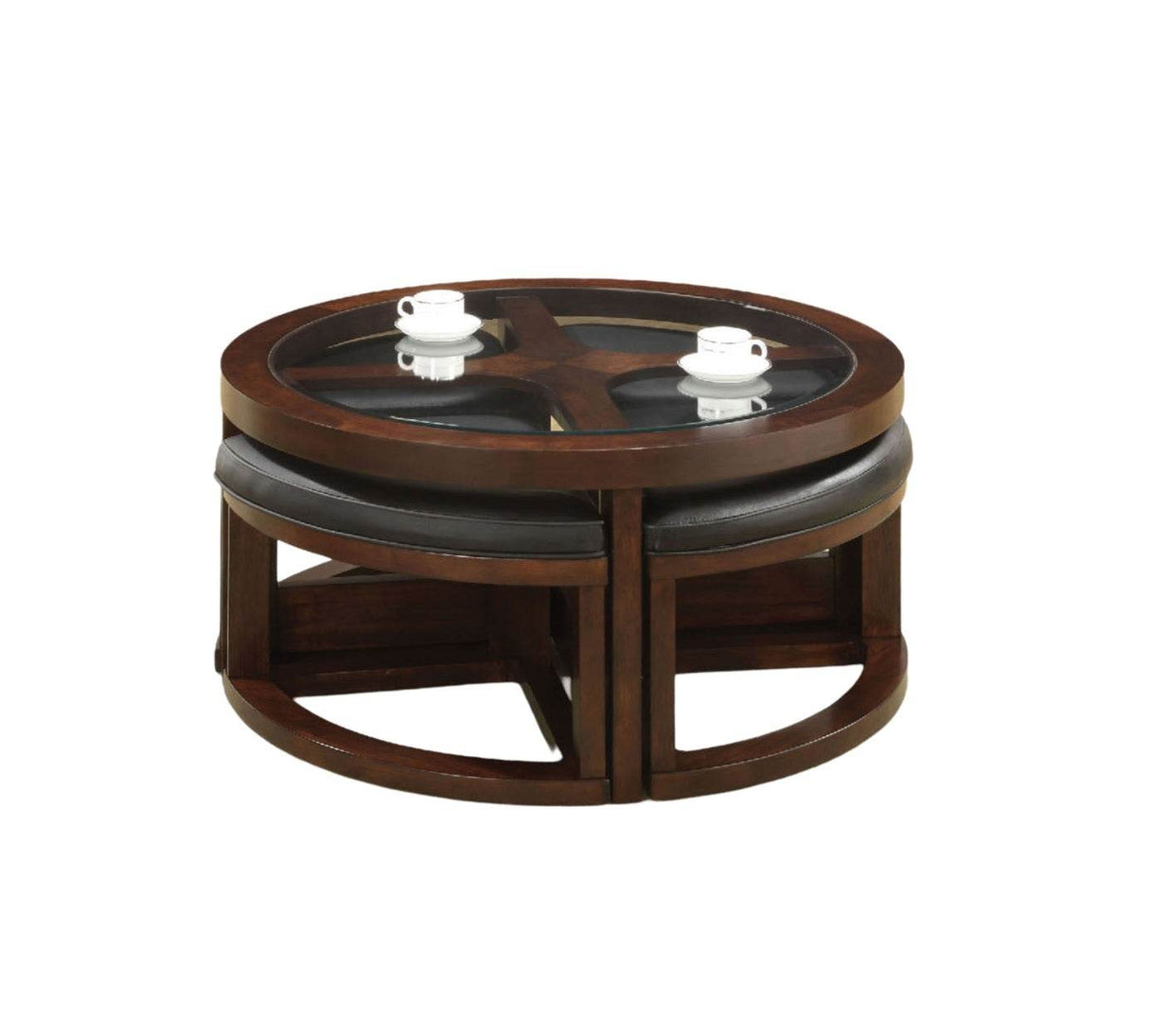 Dark Walnut Solid Wood Coffee Table With Ottomans - Sleep Galleria