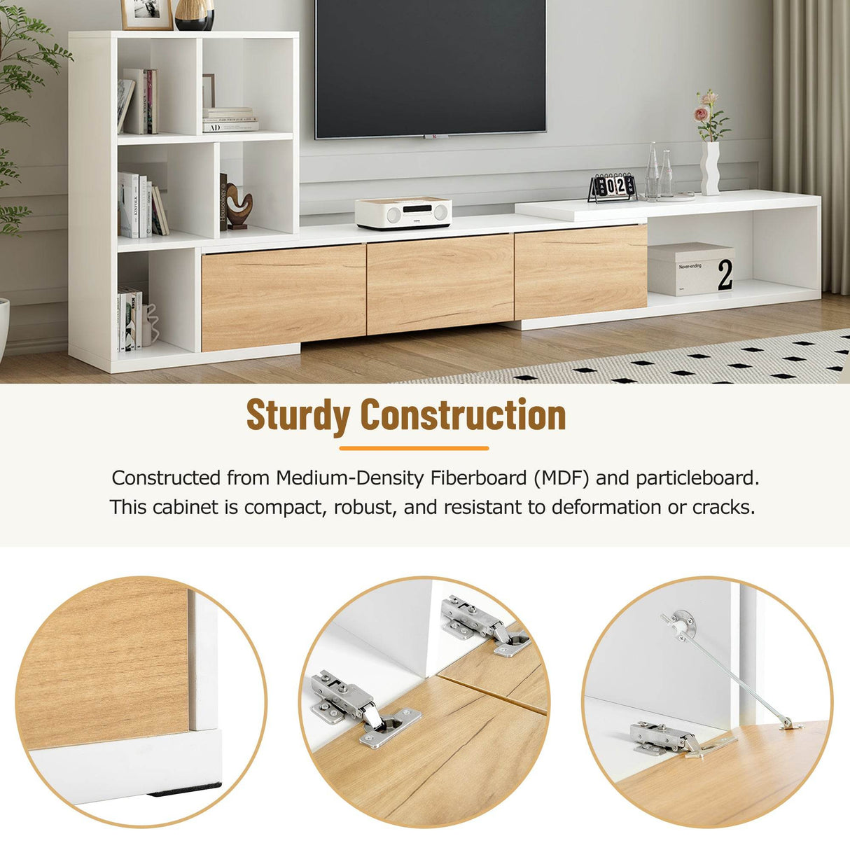 Adjustable Extendable White MDF TV Stand With Storage - Sleep Galleria