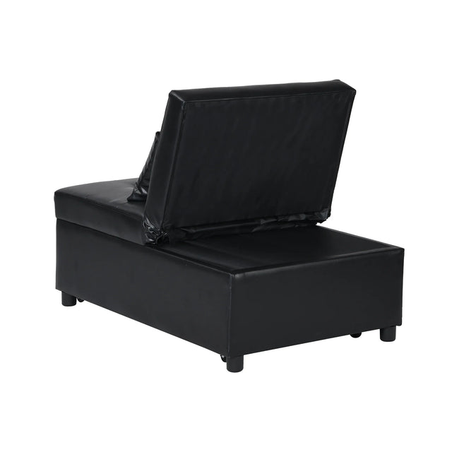 Black Leather Folding Multifunctional Space-Saving Ottoman Sofa Bed - Omega Lifestyles