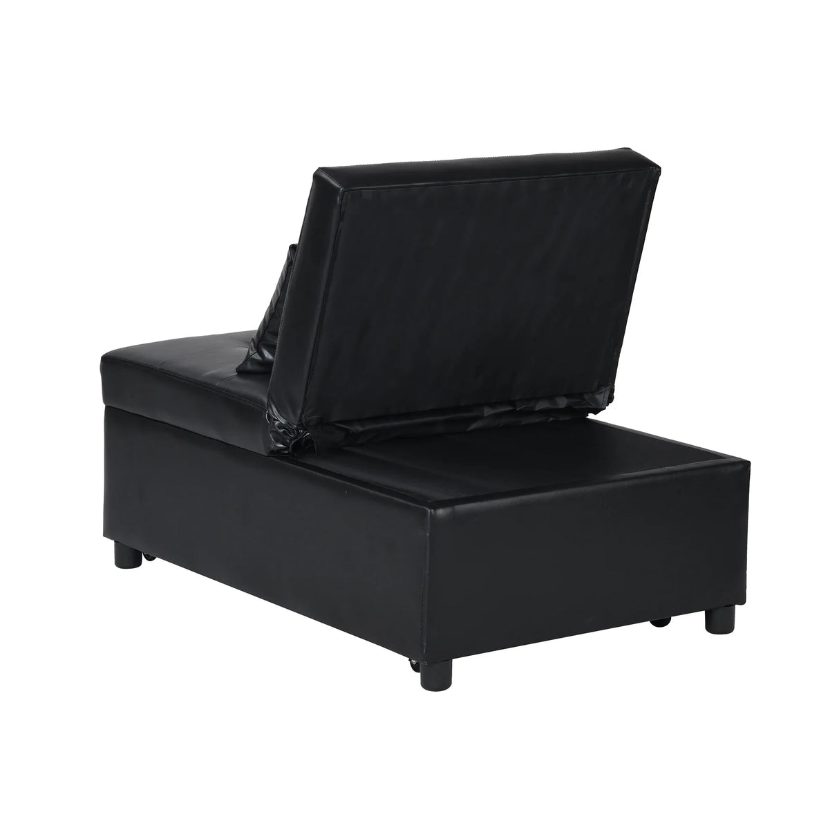 Black Leather Folding Multifunctional Space-Saving Ottoman Sofa Bed - Omega Lifestyles