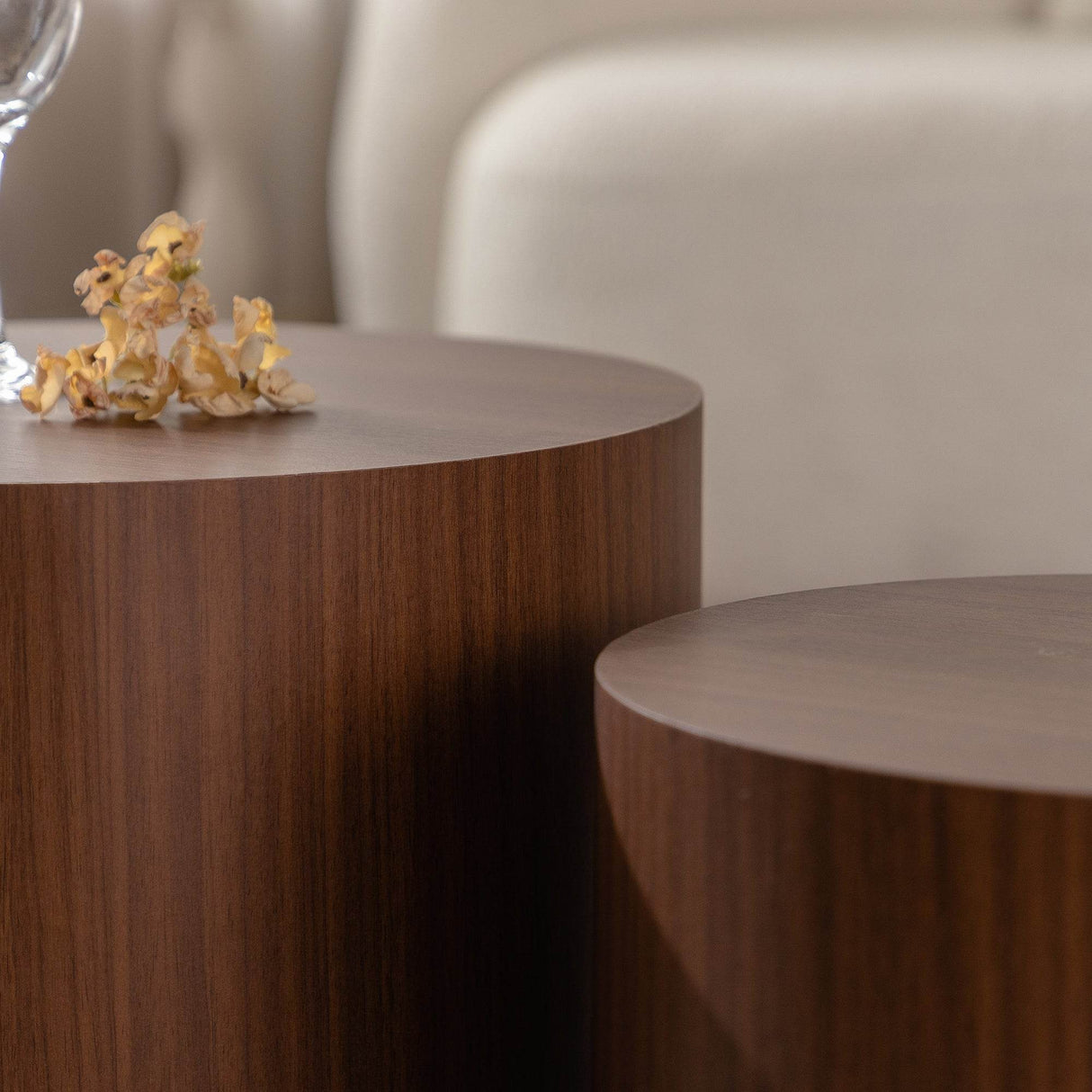 Set of 2 Modern Round Walnut Nesting Coffee Tables - Sleep Galleria