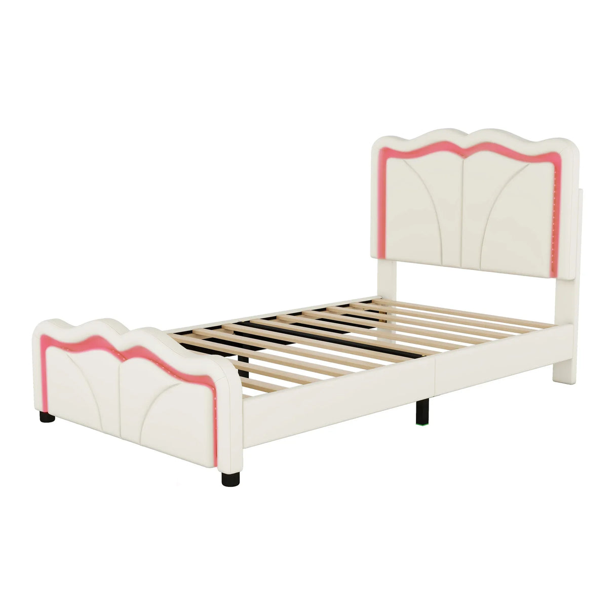 Twin Upholstered Platform Bed With Adjustable Headboard And LED Lights - Omega Lifestyles