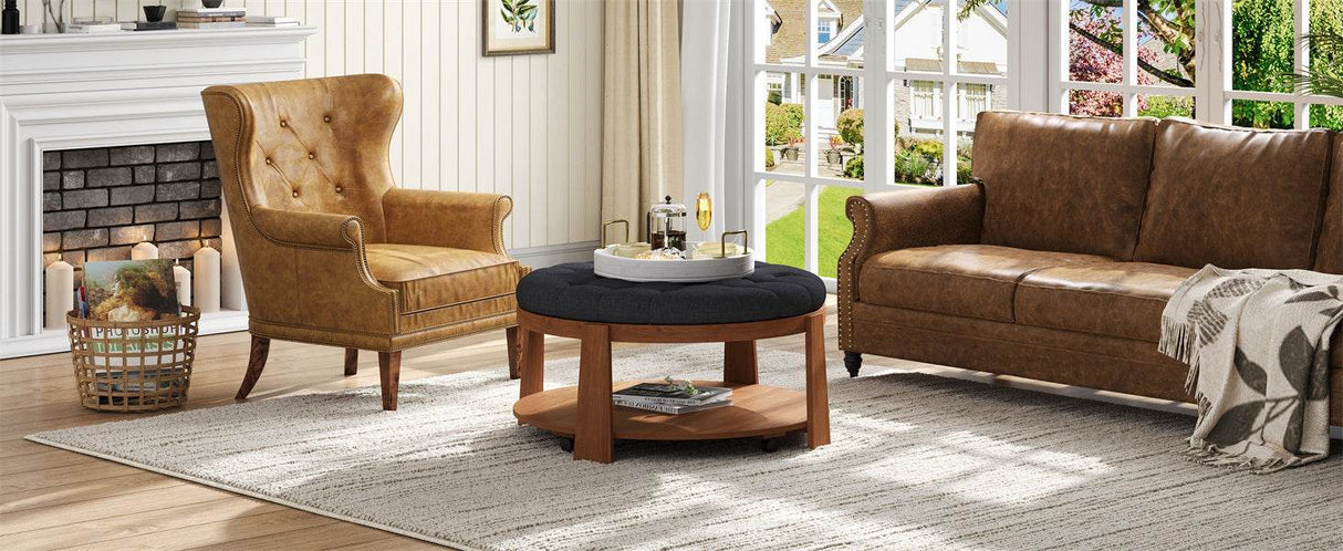 Modern Large Round Upholstered Ottoman Coffee Table - Sleep Galleria
