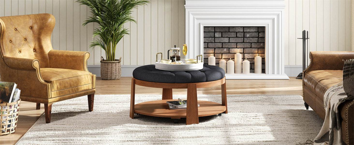 Modern Large Round Upholstered Ottoman Coffee Table - Sleep Galleria